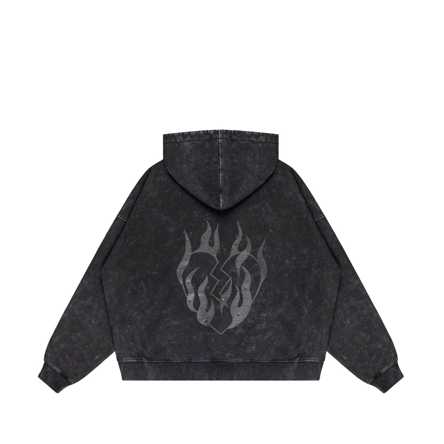 “Fire Hearts” Black Washed Hoodie