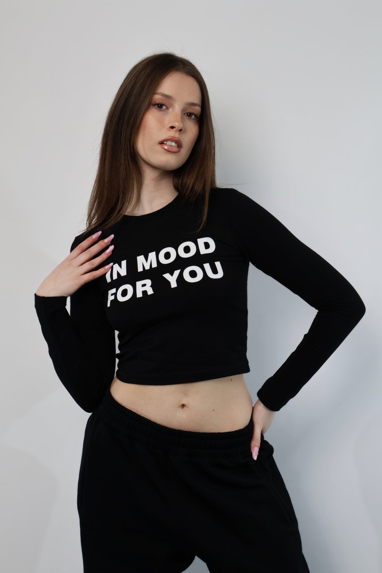 IN MOOD FOR YOU Black Long Sleeve Crop Top