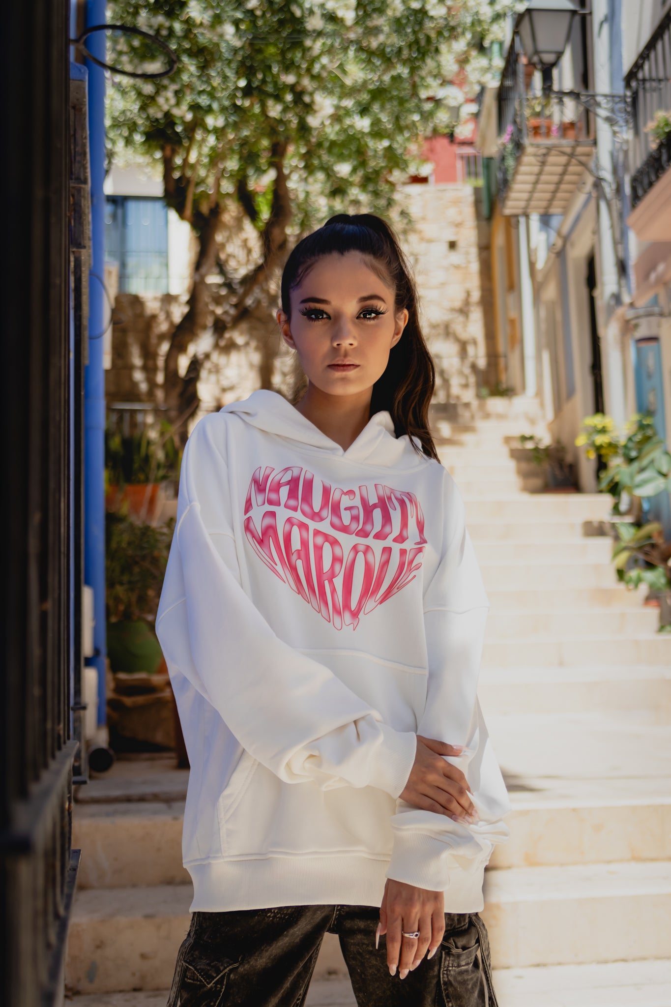 "Red Heart" Cream Hoodie