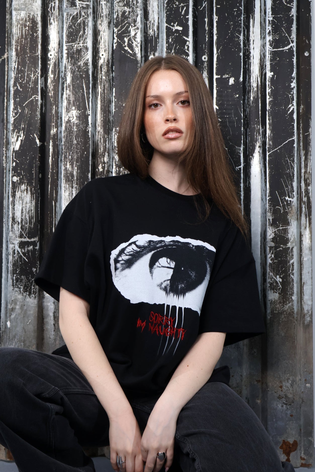 "Sorry Im Naughty" Black T-Shirt Oversize