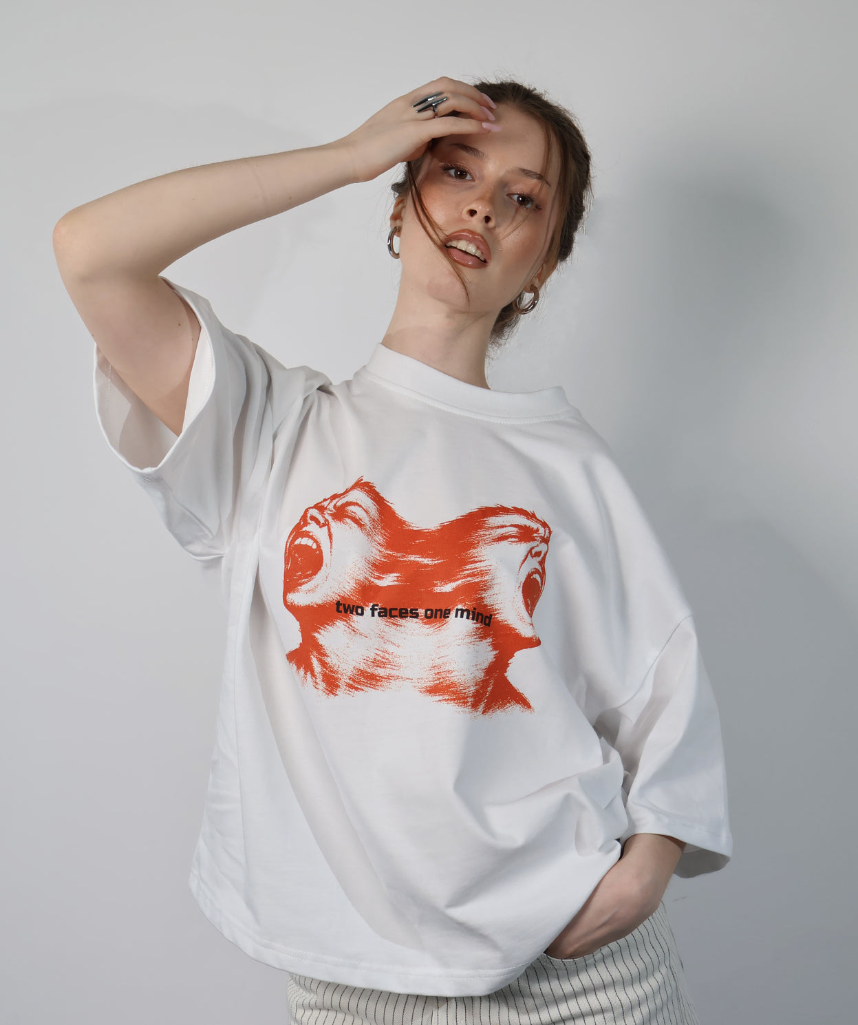 "Two Faces" White T-Shirt Boxy
