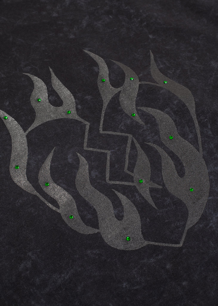 “Fire Hearts” Black Washed Hoodie