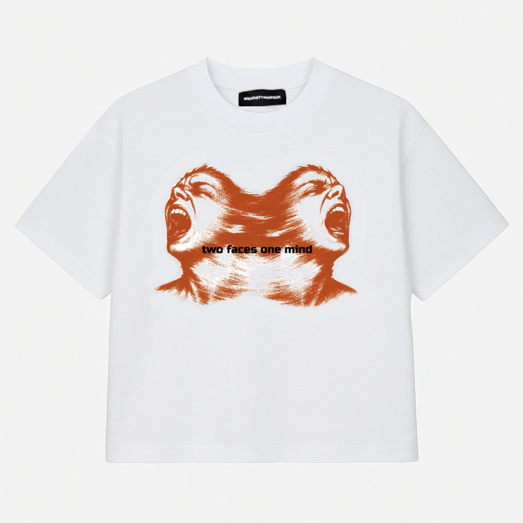 "Two Faces" White T-Shirt Boxy